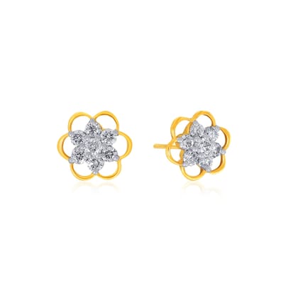 Senco Gold 14K Yellow Gold Eternal Bloom Diamond Studs Earrings (Gold Weight - 1 g / 0.17 carat /  HI-SI )