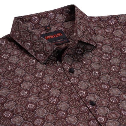 Maroon Hexagonal Pattern Full Sleeve Shirt (GP192)-M-38 / Full Sleeve