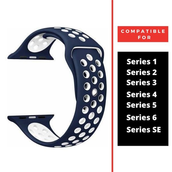 Blue White Dotted Silicone Strap For Apple Watch Series 3  (38mm/40mm/41mm)
