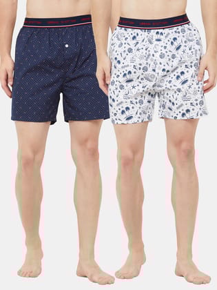 Men's Multicolor, 100% Cotton, Print, Regular Fit, Outer Elastic, Mid Rise, Boxers - Pack of 2-Multicolor / XXL