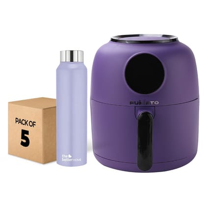 The Better Home FUMATO Aerochef Air fryer With Digital Touchscreen Panel 4.5L Purple  Stainless Steel Water Bottle 1 Litre Pack of 5 Purple-The Better Home FUMATO Aerochef Air fryer With Digital 