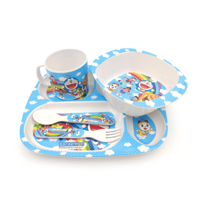 SUPERWARE, Pure Melamine | Kid Set - DORAEMON RAINBOW | Set Of 5 Pcs.| Stain Free, Glazed Finish