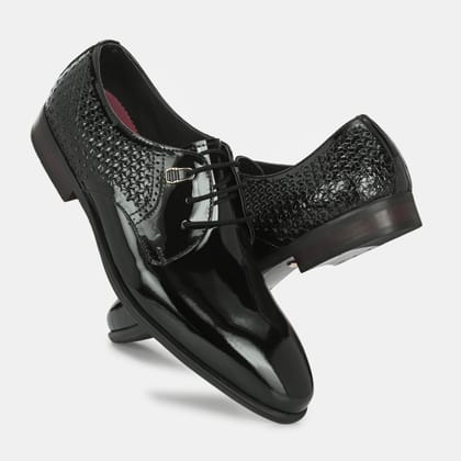 Patent Black Perforated Lace-Up Shoes by Lafattio-6 / Black