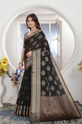 Black Chanderi Cotton Saree-Black