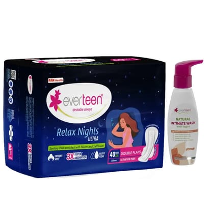 everteen Relax Nights Ultra 40 Pads and Yogurt Intimate Wash 105ml