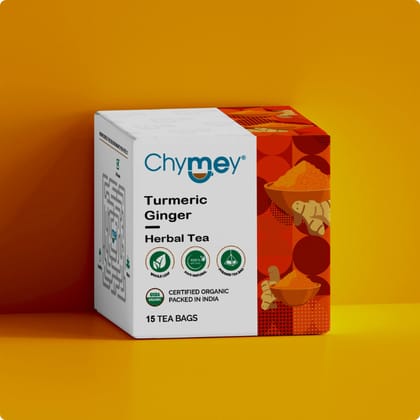 Chymey Organic Turmeric Ginger Herbal Tea Bags: 15 Pyramid Tea Bags-15 Tea Bags