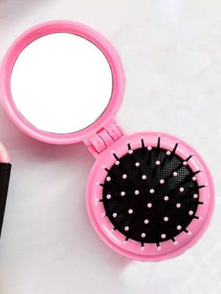 Mini Folding Hair Comb With Makeup Mirror