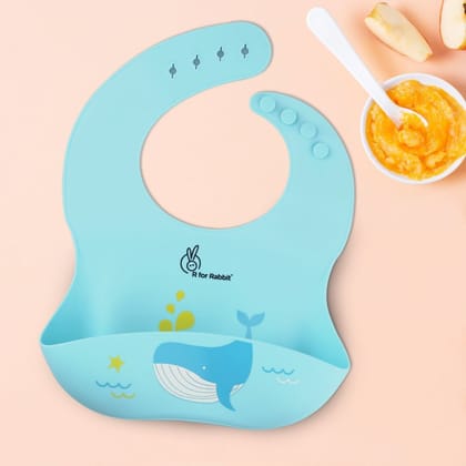 Safari Silicone Bib For Baby Comfortable Soft And Built-in Food Pocket-Lake Blue