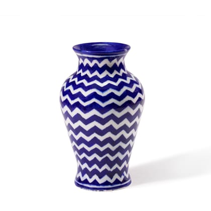 Blue Pottery Flower Vase | Zig Zag Pattern, 7.5 Inch-