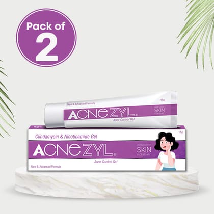 Acnezyl Acne Control 15g Gel with Nicotinamide & Clindamycin(Pack of 2) | Improves Skin Texture, Shrinks Pimples & Reduces Blemishes | Clinically Proven | For Women & Men