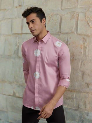 Printed Smart Casual Pink Shirt-CAMEOPINK / S