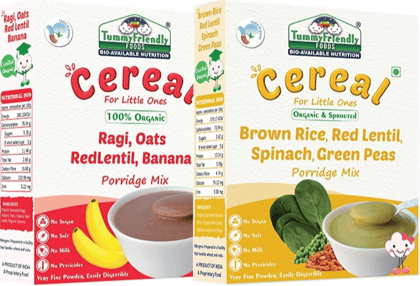 TummyFriendly Foods Certified Stage3 Porridge Mixes, Organic Baby Food for 8 Months Old Baby, Ragi, Brown Rice, 200 gm Each Cereal (Pack of 2)