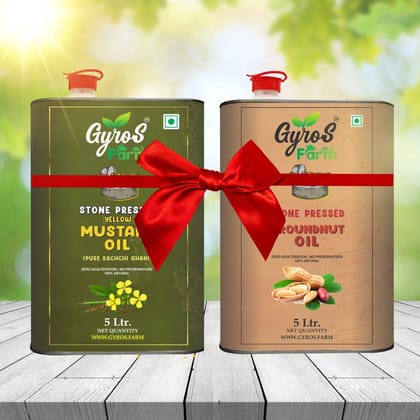 Stone Cold Pressed Yellow Mustard and Groundnut Oil Combo | 5L + 5L | zero Adulteration | Sieve Filtered-5 Liter + 5 Liter