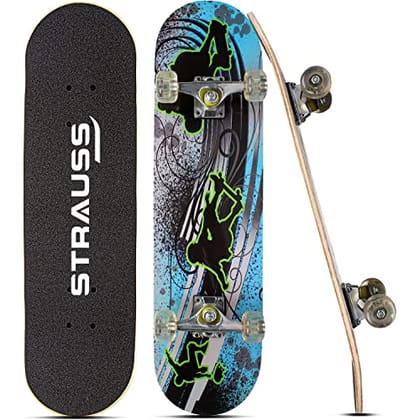 Strauss Bronx BT Skateboard, 31x8", 8-layer maple deck, non-slip grip, 2" PU wheels, for ages 8+.-Strauss Bronx BT Lightweight Skateboard|31x8" 8-Layer Maple Deck|Non-Slip Grip Tape|2" PU Wheels|