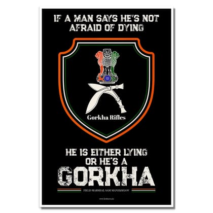 He is a Gorkha Quote Poster, Indian Army Poster, Armed Forces, Bravehearts, Aazadi Ka Amrit Mahotsav Poster, Gift for Soldiers, Gift for Veterans-12x18 (Unframed) inches