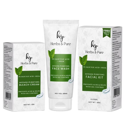 Intense Purifying Neem and Salicylic Acid Facial kit, Face Wash and Bleach