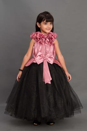 Dusty Pink and   Black  Halter Peplum Gown-11-12Y / Rose