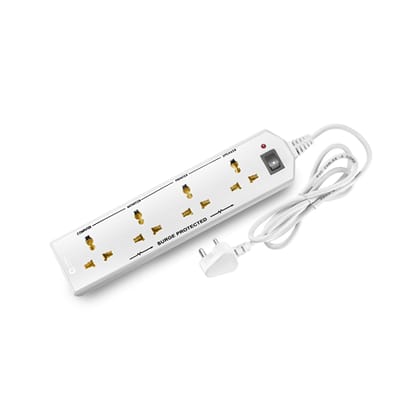 Orient Electric 240V 6A Four-Way Extension Board with Wire - 2 Metre with Overload and Short Circuit Protection (White)