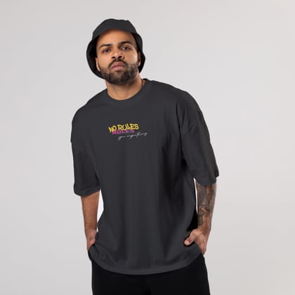 Colorful NO-RULES Oversized T-Shirts: Black: Sleek Monochrome Edge-S / Cotton / Black