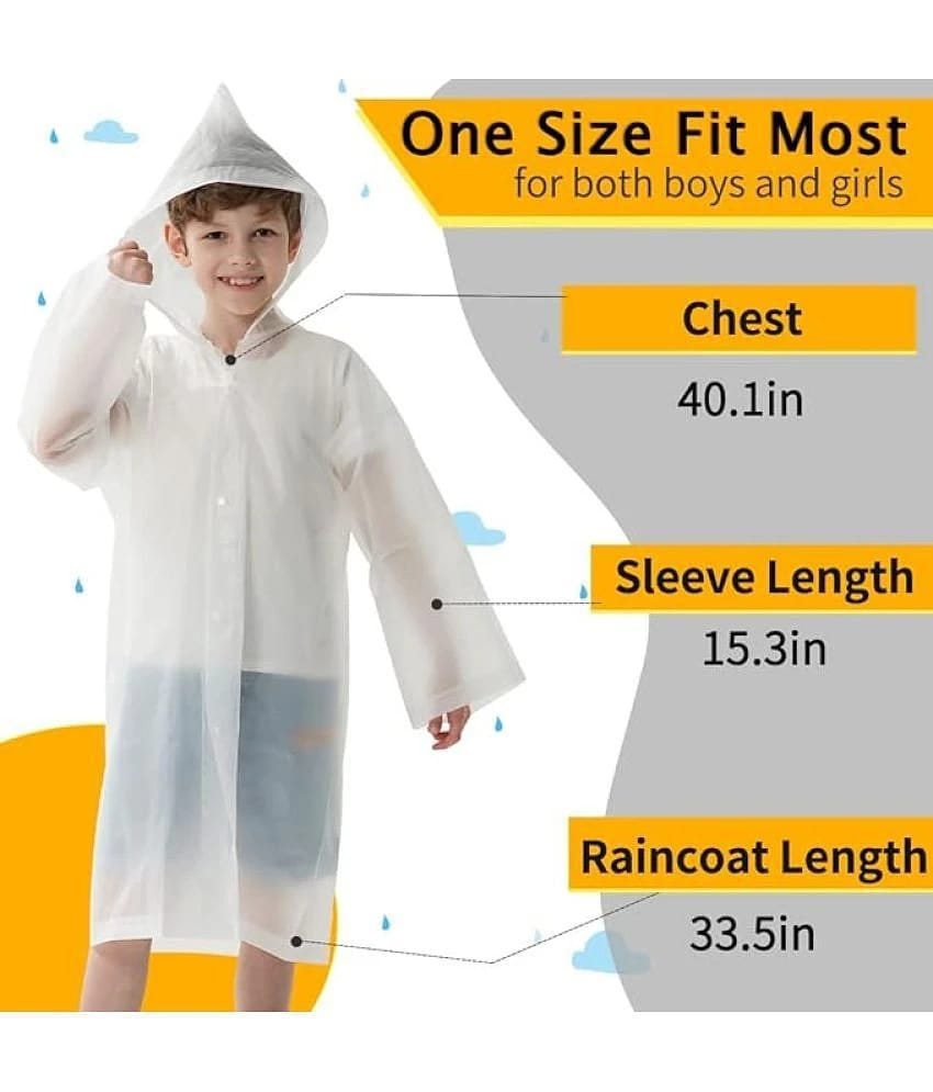 INFISPACE Kids Reusable EVA Rain Poncho Raincoat| Rain Jackets Long with Hood Eva Boys White C Color Raincoat pack of 1-9 - 10 Years - None