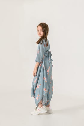 Aqua Blue Dhoti Jumpsuit Kids (Clearance)-3 - 4 Years