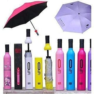 Layer Folding Portable Umbrellas with Bottle Cover for UV Protection Rain - Ultra Wine Umbrella (Assorted Color)