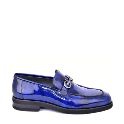 Marble Calf Leather Formal Loafers-11/45 / Rubber Sole / Blue