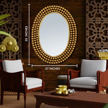 Pearl Encrusted Round Wall Mirror - Big-LENGTH - 35 INCHES & WIDTH - 27 INCHES / Glass / Available