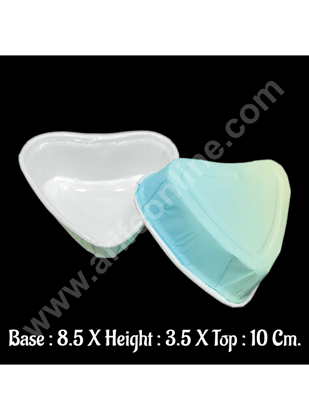 Cake Decor Pastel Blue and Green Heart Direct Bakeable  Cups With Plastic Coating Bake and Serve Disposable Mould 50 Pcs
