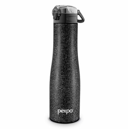 PEXPO Stainless Steel Sports Water Bottle, 1L, Black, Monaco | Portable & Eco-Friendly Water Bottle with Push Button Cap (Pack of 1)