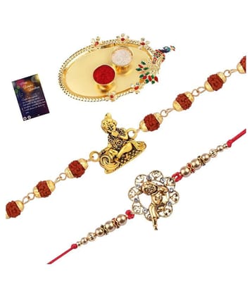 Paola Rakhi  Rudraksh KrishnaWith  Stylish Classic  Look BAL GOPAL    Rakhi With Roli Chawal And  Greeting Card 1 Kankawati Pooja Thali - None