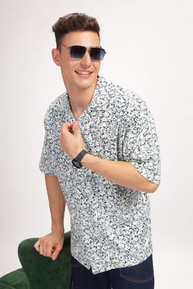 White Floral Revere Collar Shirt-M