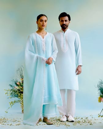 Pairing of Dreamy Blue Anarkali Kurta with Kurta Set Look-Custom