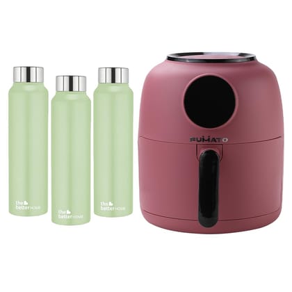 The Better Home FUMATO Aerochef Air fryer With Digital Touchscreen Panel 4.5L Pink  Stainless Steel Water Bottle 1 Litre Pack of 3Green-The Better Home FUMATO Aerochef Air fryer With Digital Touc