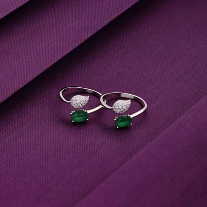 Green Leafy Silver Toe Ring-Green Stone / Silver