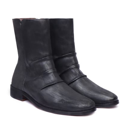 Dual Tone Black Grey Hand Painted Genuine Leather With Zip Closure Men's Chelsea Boots By Brune & Bareskin-40/6