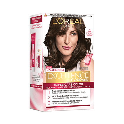 Loreal Paris Excellence Creme Hair Colour, 72 Ml + 100 G 4 Natural Dark Brown