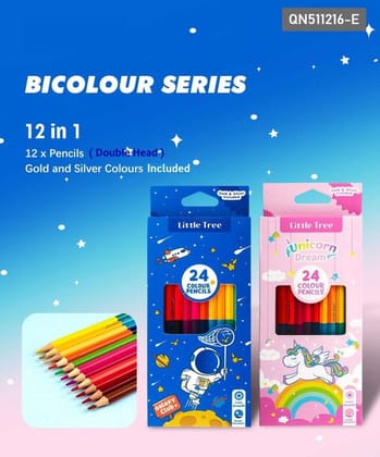 Magical Galaxy and Unicorn Double-Sided Pencil Colors Set (12 Pencils with 24 colors)