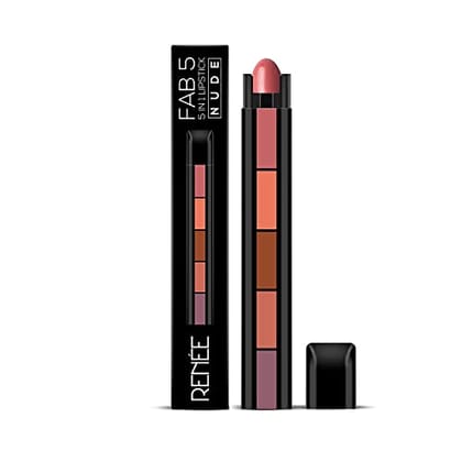 RENEE Fab 5 Nude 5 in 1 Lipstick 7.5gm - Five Shades in One -long Lasting, Matte Finish - Non Drying Formula With Intense Color Payoff - Compact & Easy to Use