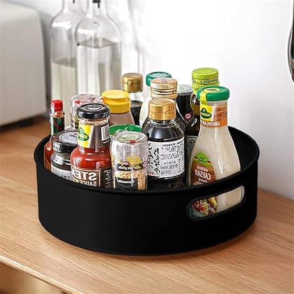 MARTCAM 360 Rotating Organizer Tray/Kitchen Organizer/Multi- Function Rotating Tray/Cosmetics Organizer (Black, Pack of 1)