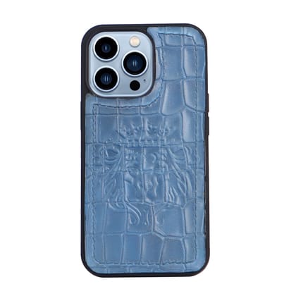 Apple iPhone Series sky Blue Deep Cut Lion Embossed Mobile Cover by Brune & Bareskin-12PRO MAX