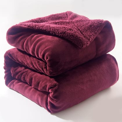 Sherpa California King Size Reversible 2in1 Blanket - Sangria-SINGLE