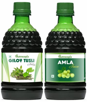 NUTROCOPIA Giloy Tulsi Juice & Amla Juice Maintain Sugar Level Pack of 2 of 400 ML(800 ML)