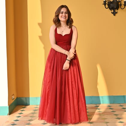Scarlet Red Long Dress-XS