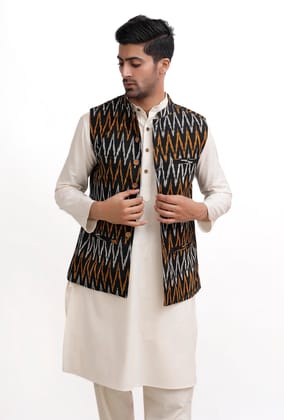 Black Ikat Nehru Jacket-44