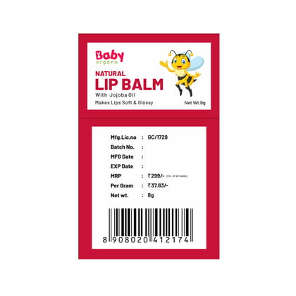 BabyOrgano Natural Lip Balm Strawberry Flavour - 8g