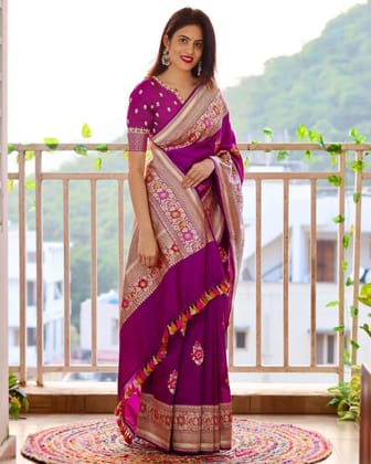 Kanchipuram Royal Purple Soft Silk Banarasi Lichi Silk Saree