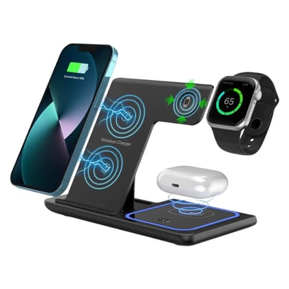 Muvit 3 In 1 Foldable Wireless Charging Station for Apple Products-Black