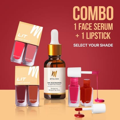 MyGlamm 10% Niacinamide Clarifying Serum +  LIT 2 in 1 Liquid Matte Lipstick