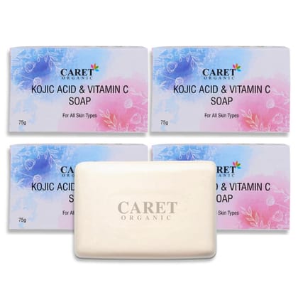 Caret Organic Vitamin C & Kojic Acid Soap For Skin Brightening | Remove Dark Spots & Dullness|No Harsh Chemical, Cruelty free |Pack Of 4 (75g*4)